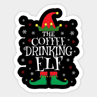 Coffee Drinking Elf Family Matching Group Christmas Sticker